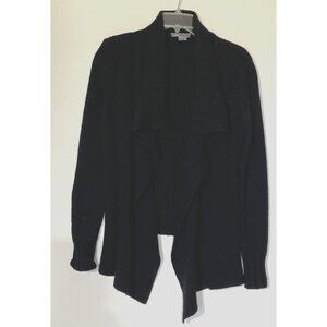 Vince Black Yak Wool Draped Knit Hi-Lo Open Front Cardigan Sweater